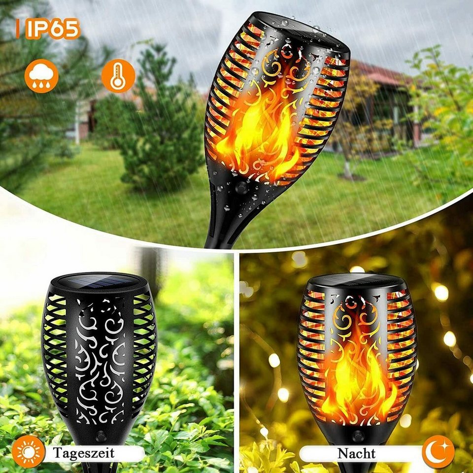 oyajia LED Solarleuchte LED Solarleuchte Wasserdichte LED-Fackeln  Gartenleuchte Flammenlicht, LED fest integriert, Warmweiß, IP65  wasserdicht, Gartenlampe, Solarlampe, Gartenstrahler, Außenleuchte