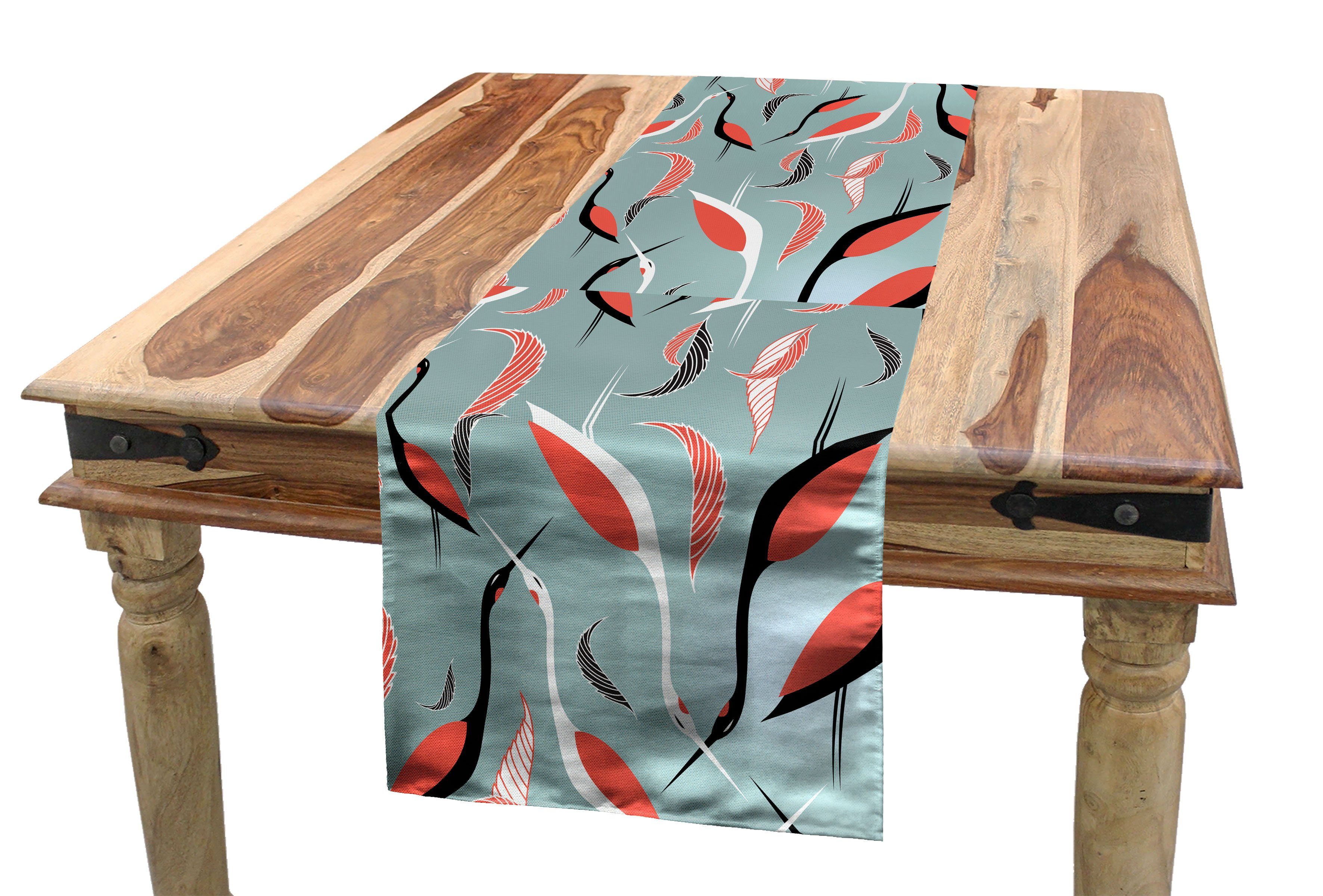 Abakuhaus Tischläufer Esszimmer Küche Rechteckiger Dekorativer Tischläufer, Reiher Abstrakte Vögel und Blätter
