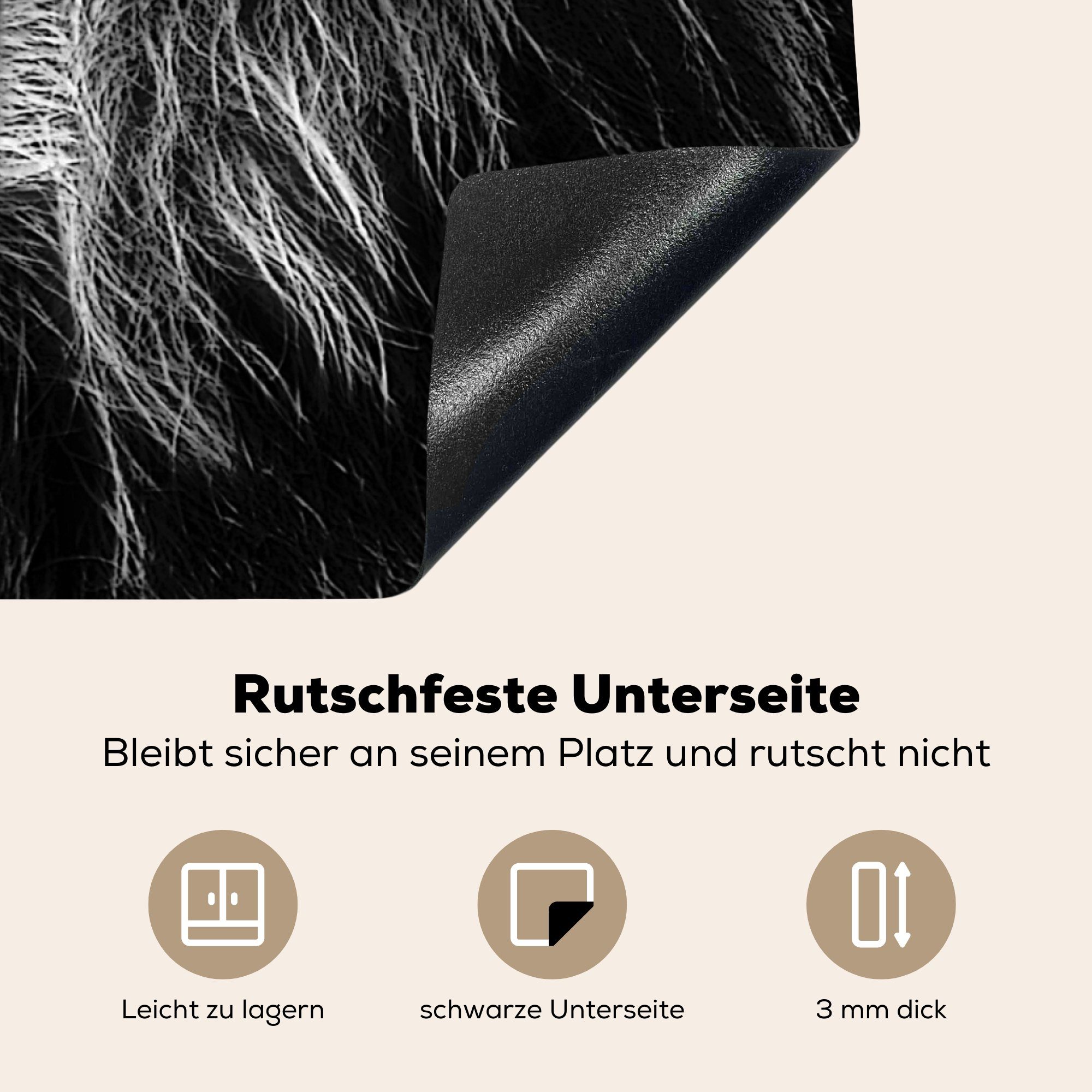 (1 Herdblende-/Abdeckplatte Profil - küche Löwen Vinyl, Ceranfeldabdeckung, für MuchoWow tlg), cm, 78x78 Arbeitsplatte - Weiß, Schwarz -