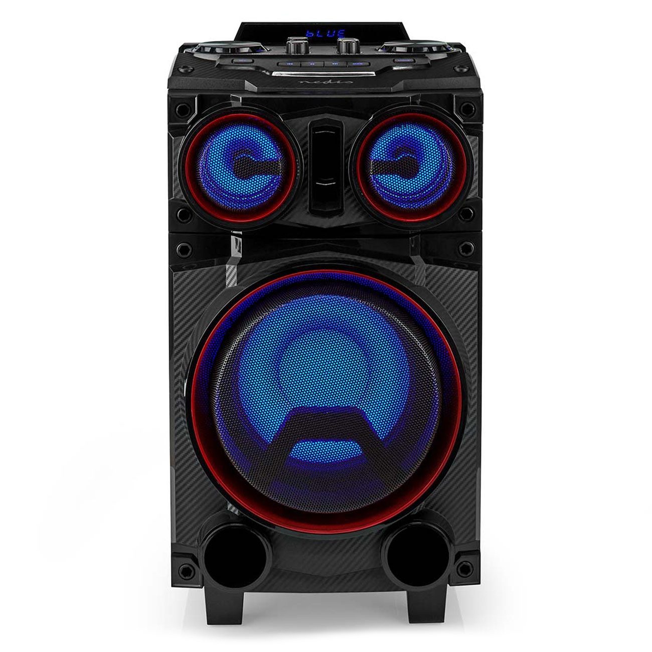 Nedis Bluetooth Party-Lautsprecher 120W, Trolley LED Akku USB Subwoofer Bluetooth-Lautsprecher (Mobiler 120W Party-Lautsprecher mit 8" Subwoofer LED & Trolley-System)