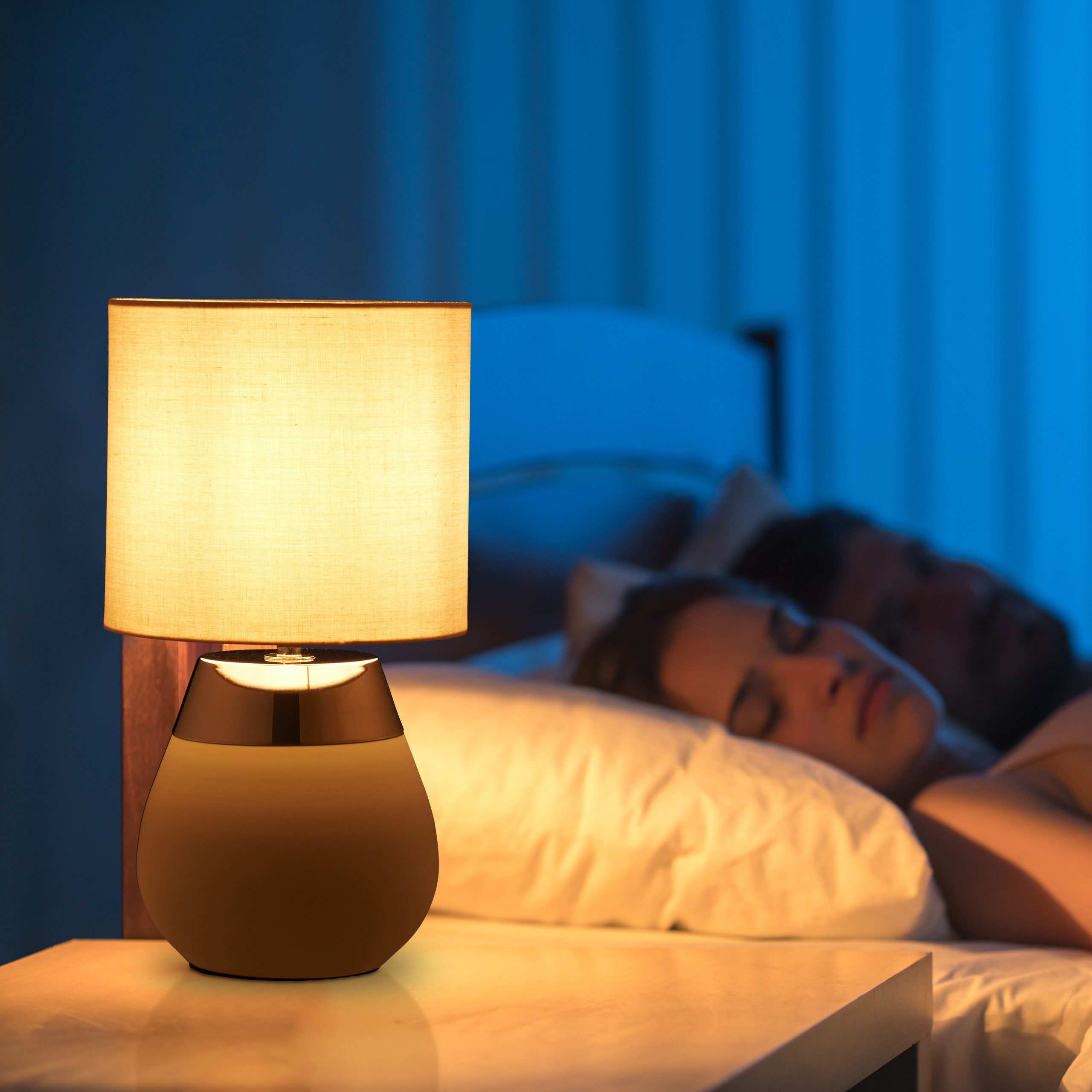 relaxdays Nachttischlampe Touch oval, Silber günstig online kaufen
