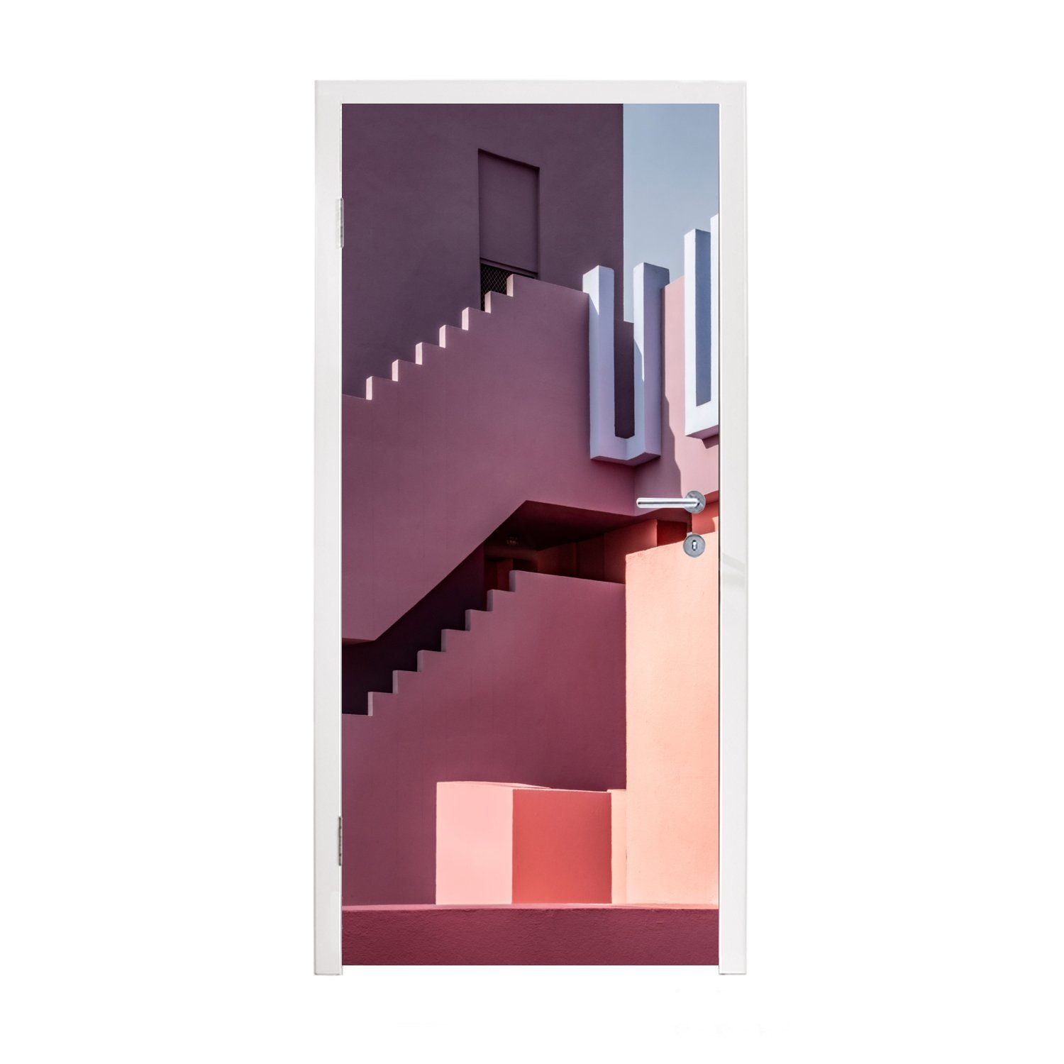 MuchoWow Türtapete Architektur - Farben - Pastell - Haus, Matt, bedruckt, (1 St), Fototapete für Tür, Türaufkleber, 75x205 cm