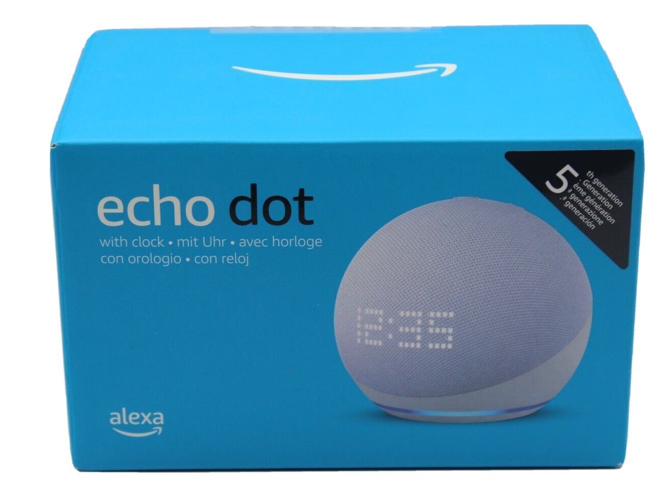 Smart Integrierter Weiß Speaker Echo (WLAN 5. Generation Mikrofon-aus-Taste) Uhr mit (WiFi), 1.0 Temperatursensor, Dot Amazon