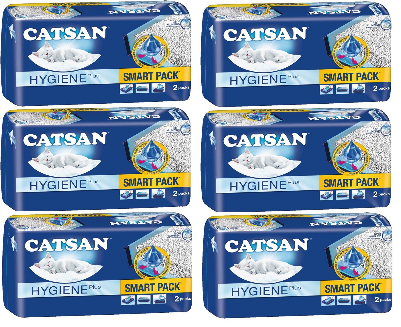 CATSAN Katzenstreu Hygiene Plus SMART PACK 12 x 4L (48L) (XXL Vorratspack), nicht-klumpend & geruchsbindend auf saugfähigem Vlies