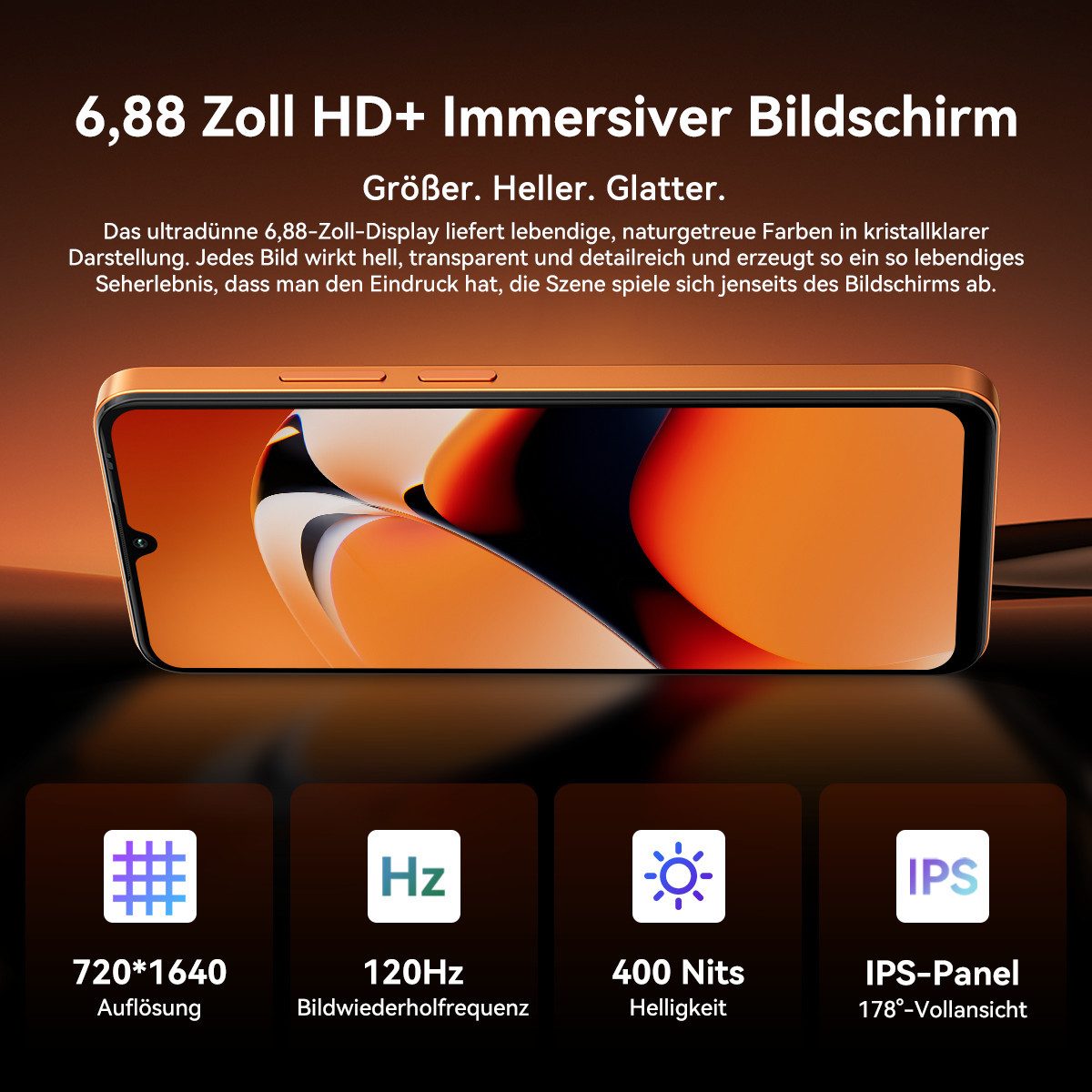 blackview Blackview WAVE Handy incl. R50-Uhr Android 16 120HZ Smartphone (6,88 Zoll, 128 GB Speicherplatz, 32 MP Kamera, Dual SIM 4G, Android 16 Outdoor Smartph – Bild 5 von 5