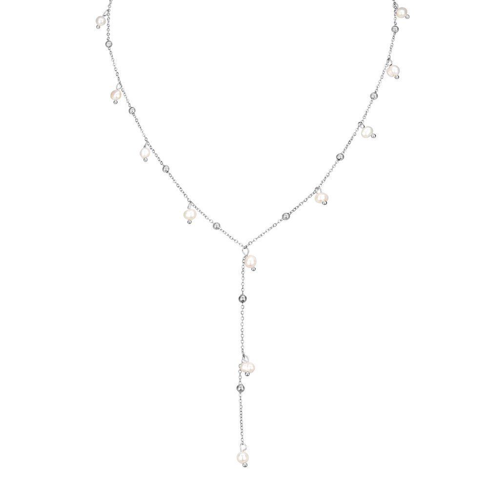 Célia von Barchewitz Y-Kette "PEARL PETITE" zarte Perlen-Halskette mit 11 Perlenanhängern, 18k vergoldet, Länge von 42 - 47 cm verstellbar