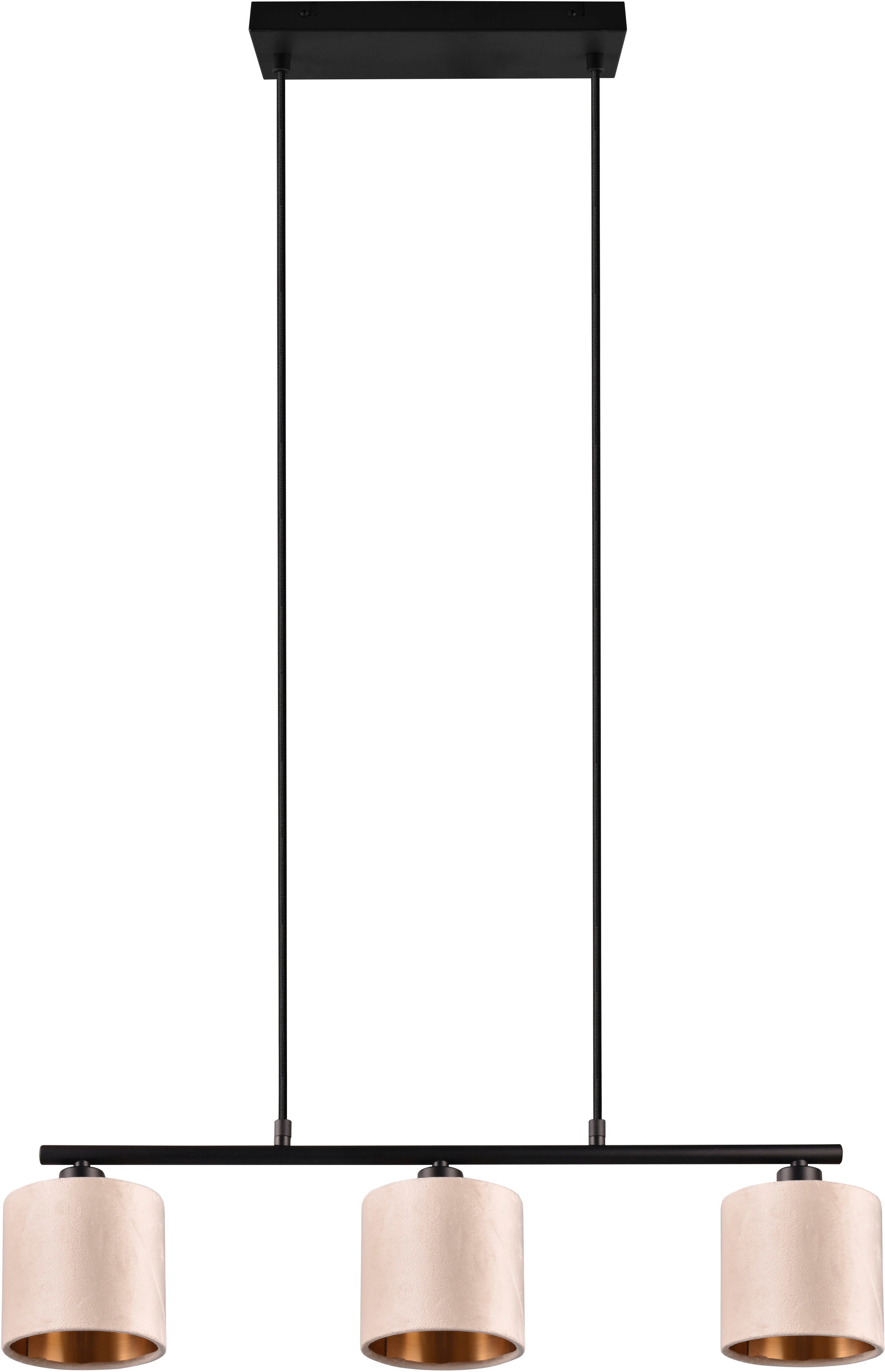 my home Pendelleuchte JOSIE, Hängeleuchte 3-flammig mit Samtschirm beige / günstig online kaufen