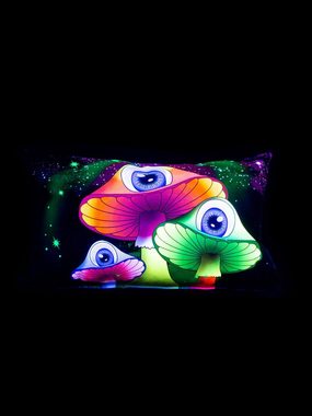 PSYWORK Dekokissen PSYWORK Schwarzlicht Kissen Neon "Redmoon Mushroom", 30x50cm, UV-aktiv, leuchtet unter Schwarzlicht