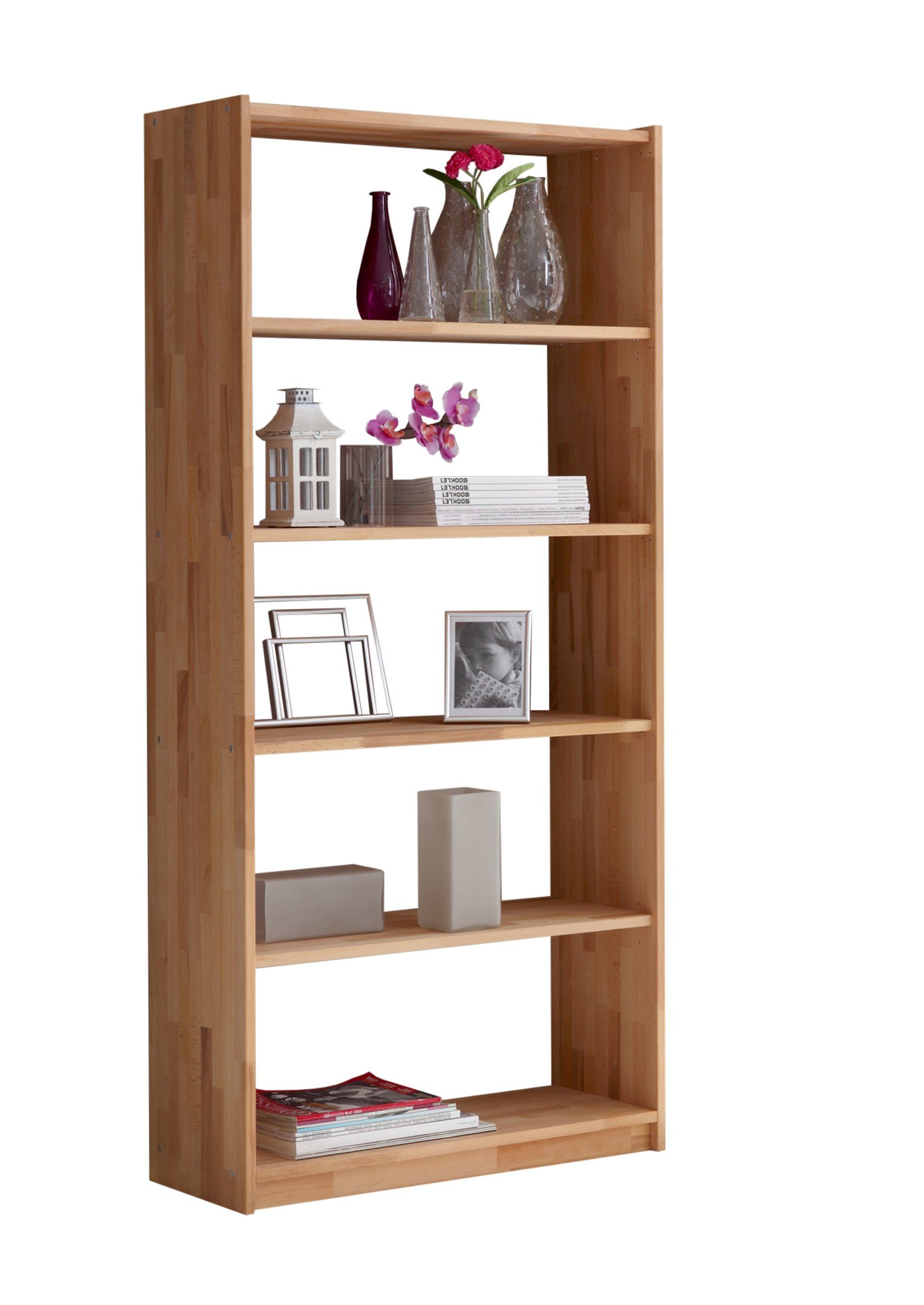Ticaa Standregal Standregal Bücherregal Simon Buche 5 Fächer, Massives Qualitätsholz (20mm Stärke), hochwertige Verarbeitung