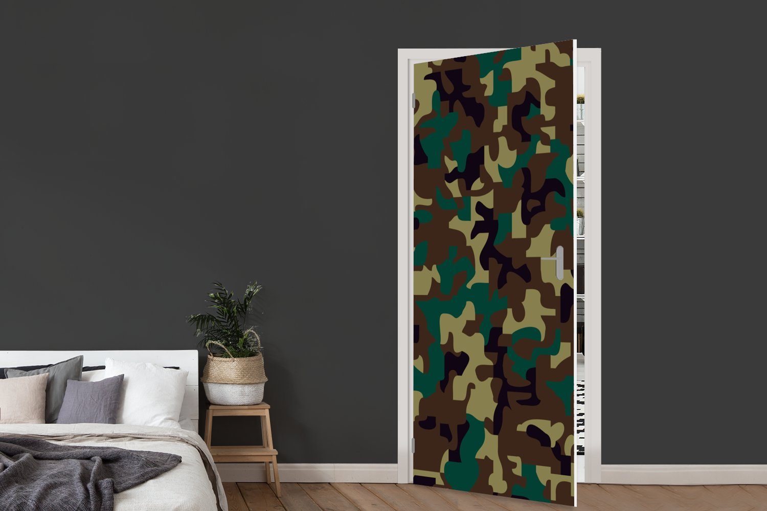 MuchoWow Türtapete Camouflage-Muster mit Fototapete Türaufkleber, (1 75x205 bedruckt, cm Matt, für Tür, Farben, St), dunklen