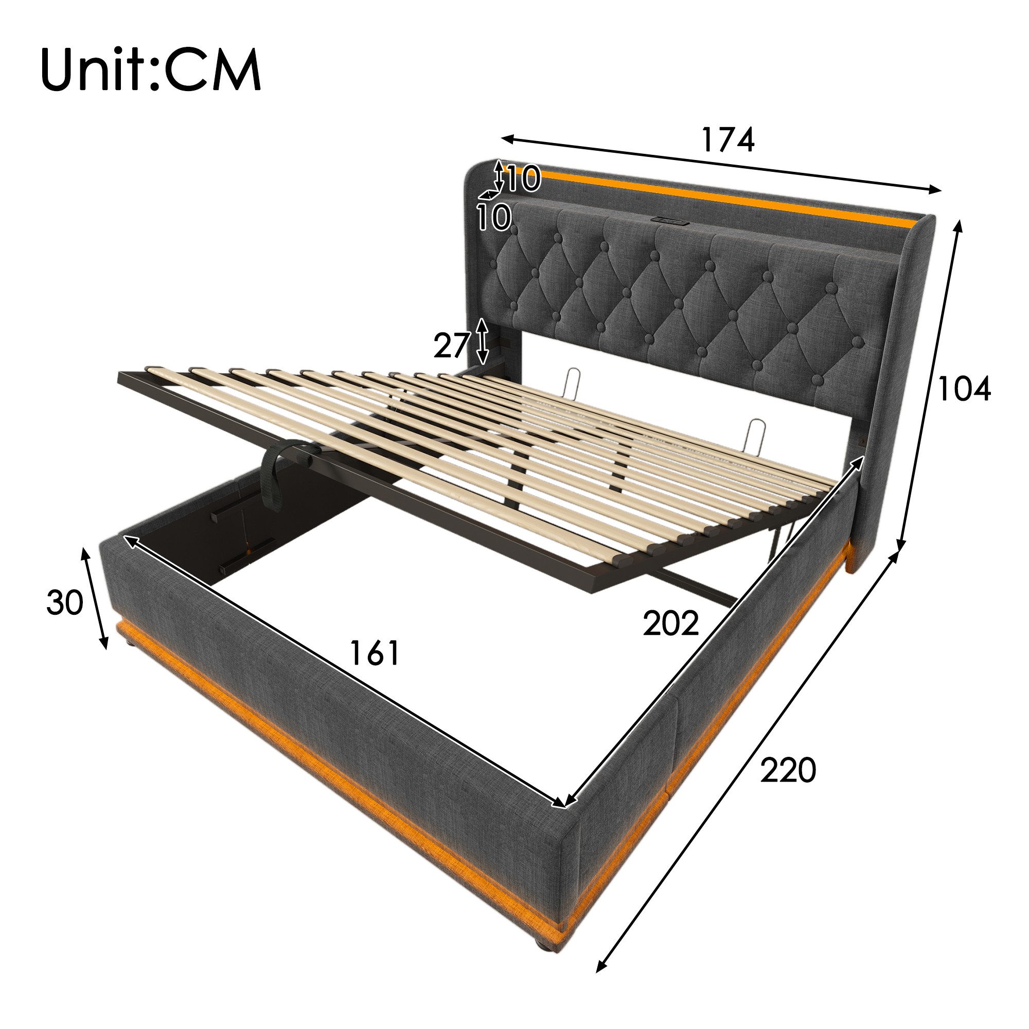 TavilaEcon Boxspringbett mit gepolstertem Kopfteil, 360° LED, USB Typ-C, hy günstig online kaufen