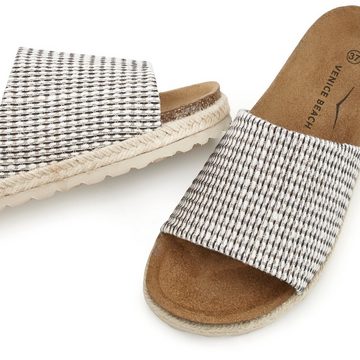 Venice Beach Pantolette Mule, Sandale, offener Schuh mit dezenter Bast-Optik und Korkfußbett