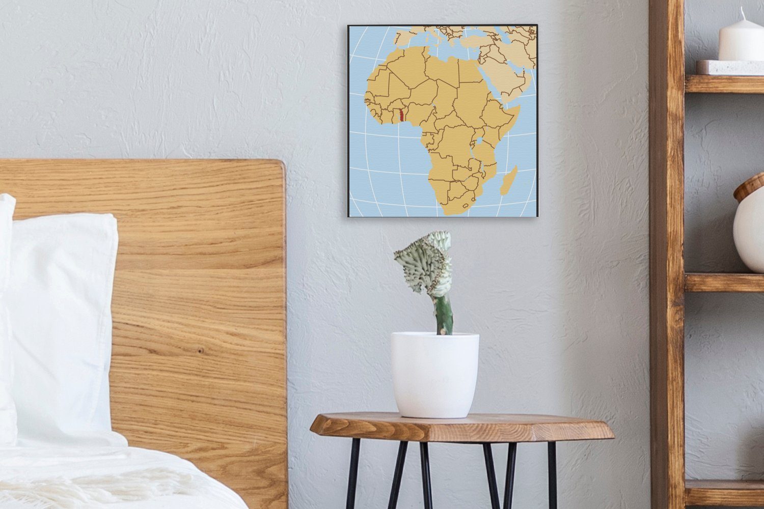 OneMillionCanvasses® Leinwandbild Eine Illustration für von einer Togo Afrika in Rot, Bilder mit Schlafzimmer Wohnzimmer (1 Leinwand St), Karte