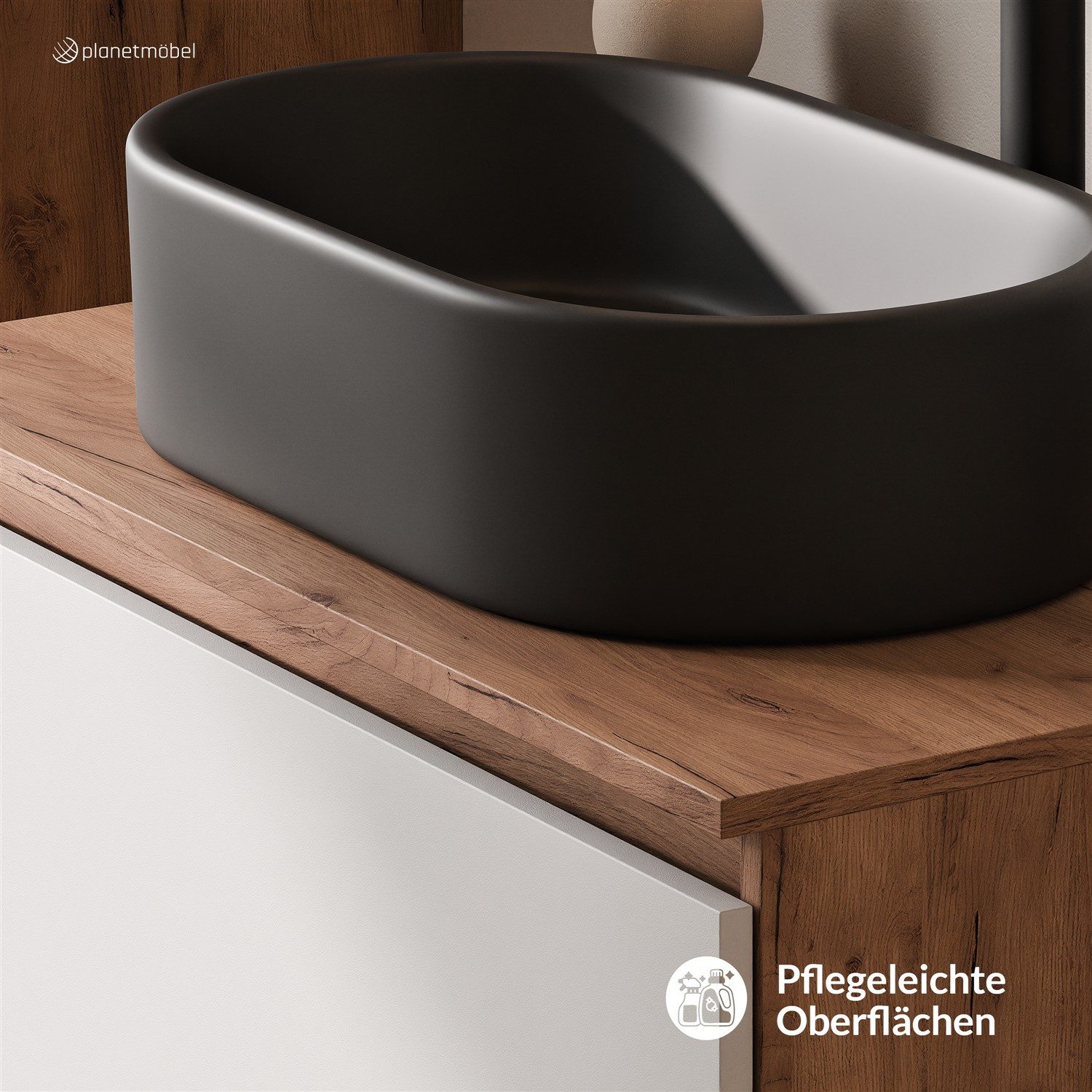 Planetmöbel Waschtisch-Set Arisa 2 teilig, Waschtisch mit Unterschrank 80 cm, Waschbecken 55 cm, (Waschtischunterschrank hängend für Gäste WC & Bad, weiß, 2-St., Badmöbel Set mit Waschbecken 55 cm schwarz), Schublade mit Soft-Close Funktion
