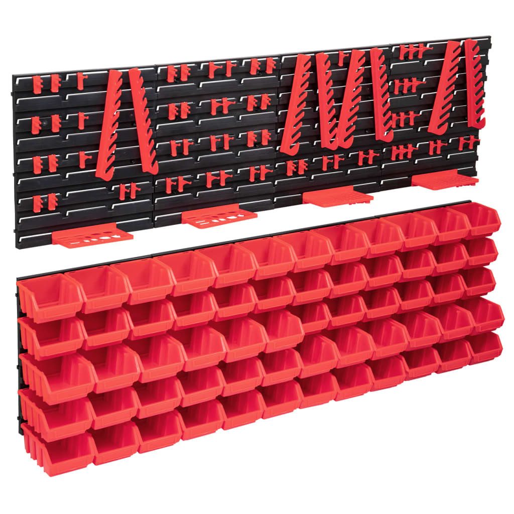 Werkzeugkoffer 136tlg Behälter-Set für Kleinteile mit Wandplatten Rot Schwarz