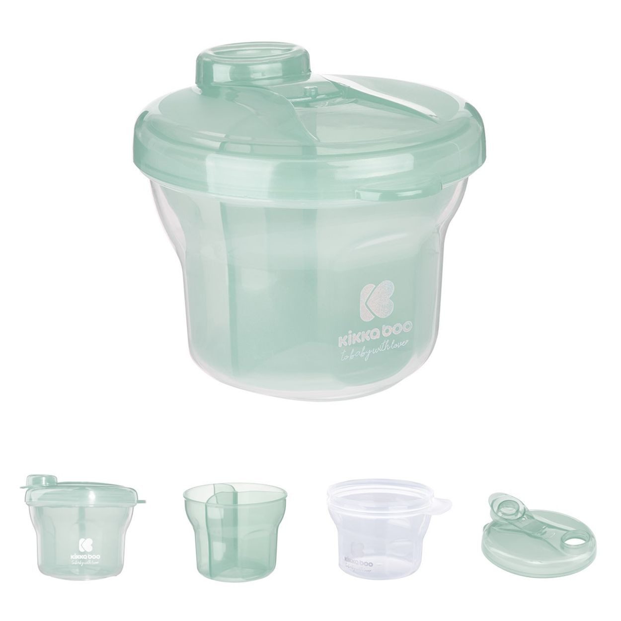 Kikkaboo Vorratsdose Milchpulver Behälter 2 in 1, Kunststoff, (1-tlg), Snackbecher, drei Ablagefächer, Deckel