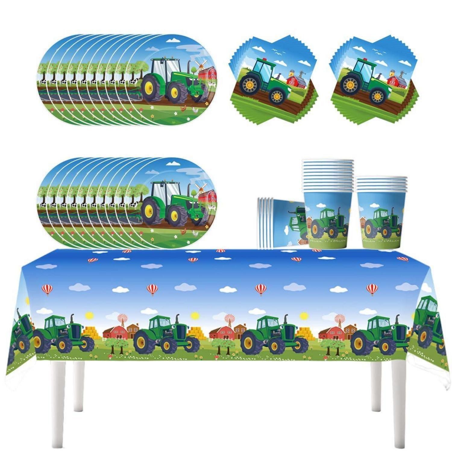 LuxusKollektion Dekofigur Partygeschirr Traktor Farm Thema 61tlg Blau für 20 Pers (1 St)