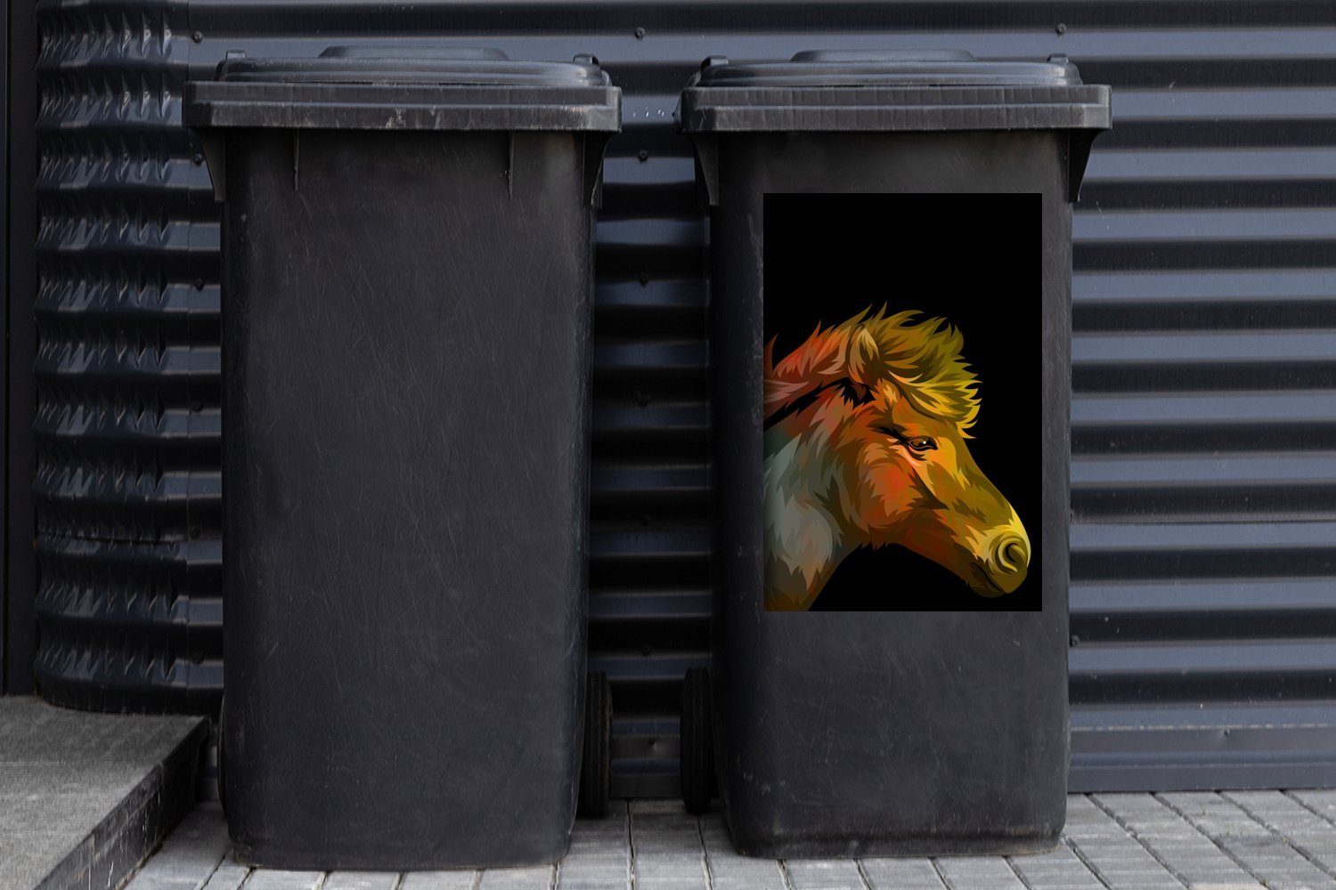 MuchoWow Wandsticker - - Container, St), - Mülleimer-aufkleber, Mülltonne, Mädchen Kinder Mädchen Schwarz Pferd Sticker, - (1 Rot Abfalbehälter 