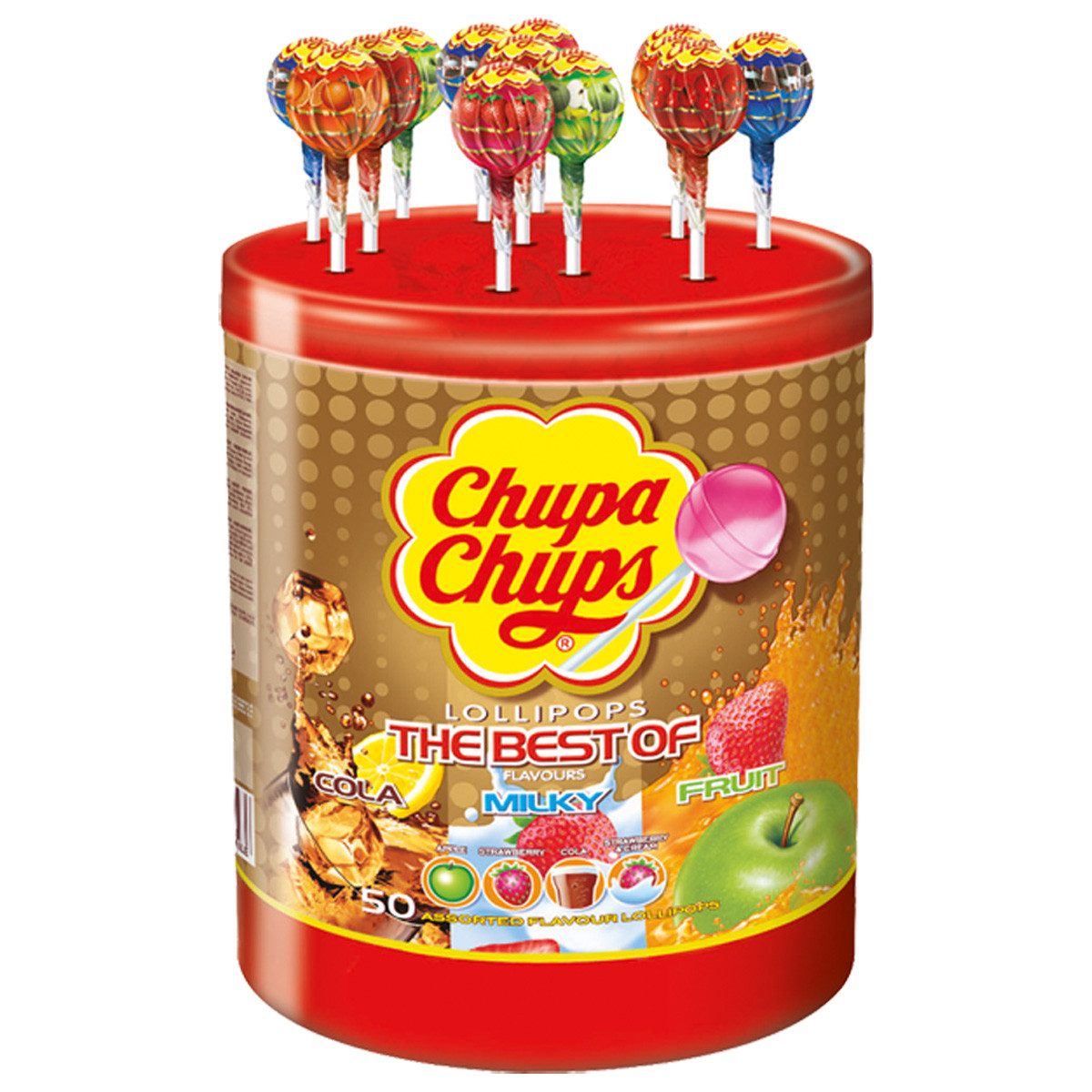 Chupa Chups Süßigkeit, Chupa Chups Best of Lutscher fruchtig cremige Geschmackssorten 600g