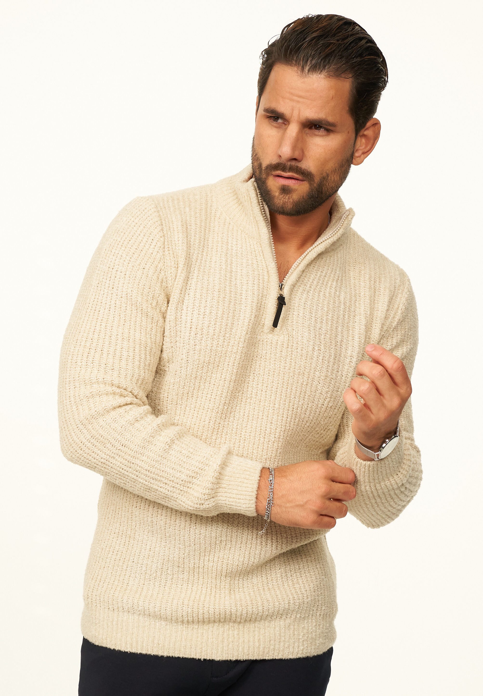 CARISMA Strickpullover als Weicher Grobstrick Troyer Pulli für Herren Männer Winterpullover als Half-Zip - Regular-Fit Bouclé