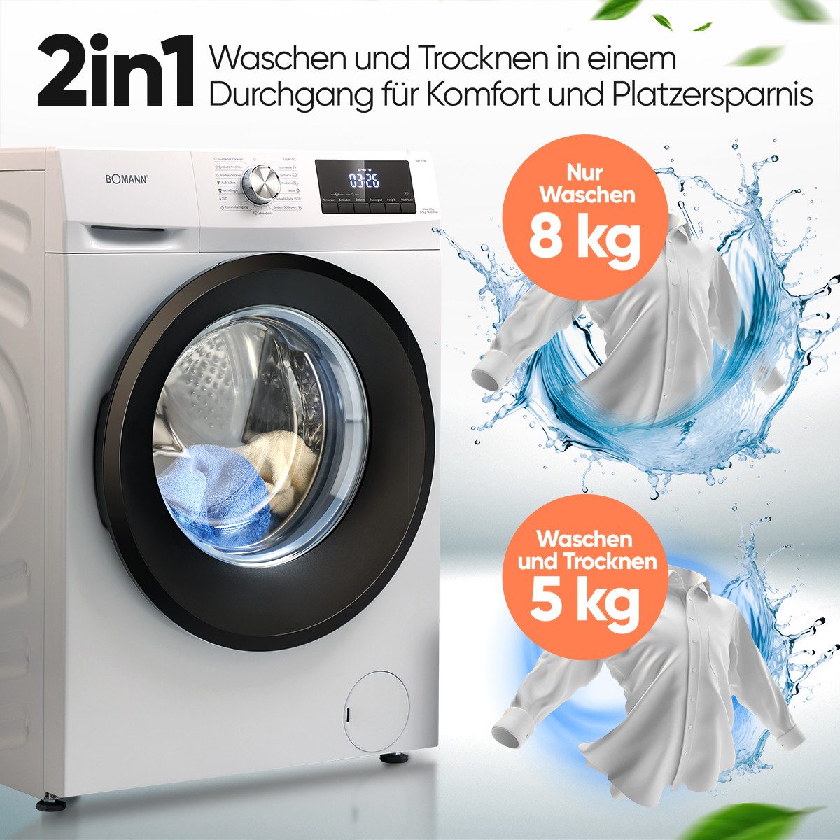BOMANN Waschtrockner WAT 7186, 8 kg, 5 kg, 1400 U/min, Waschtrockner, 8kg Waschen 5kg Waschen/Trocknen