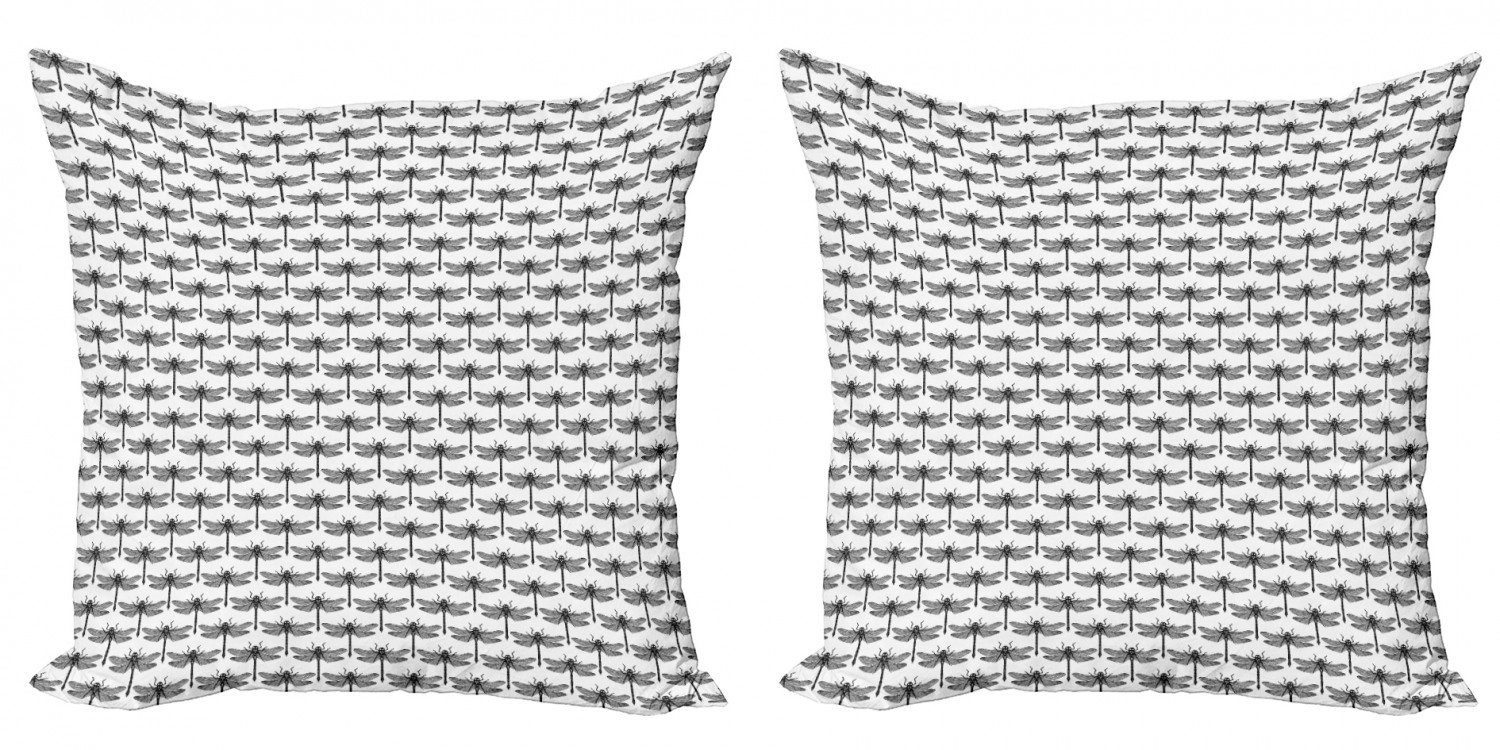 Kissenbezüge Modern Accent Doppelseitiger Digitaldruck, Abakuhaus (2 Stück), Entomologie monochrome Libellen