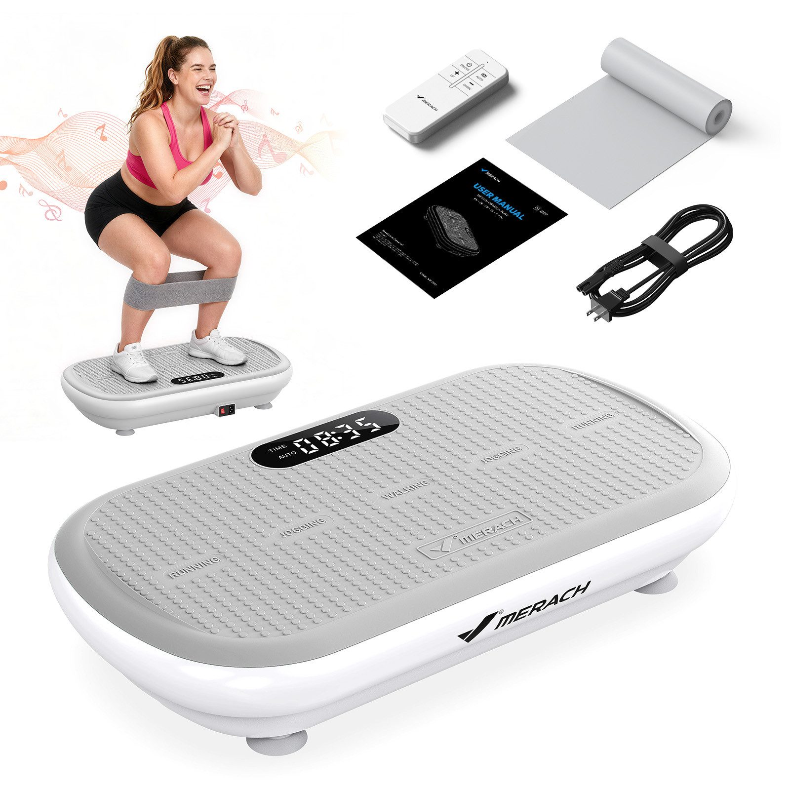 MERACH Vibrationsplatte Vibrationsplatte Trainingsgerät, Vibrationsplattform mit Bluetooth, 200 W, 10 Intensitätsstufen, für Ganzkörpertraining, Fettverbrennung, Muskelaufbau, bis 200 kg
