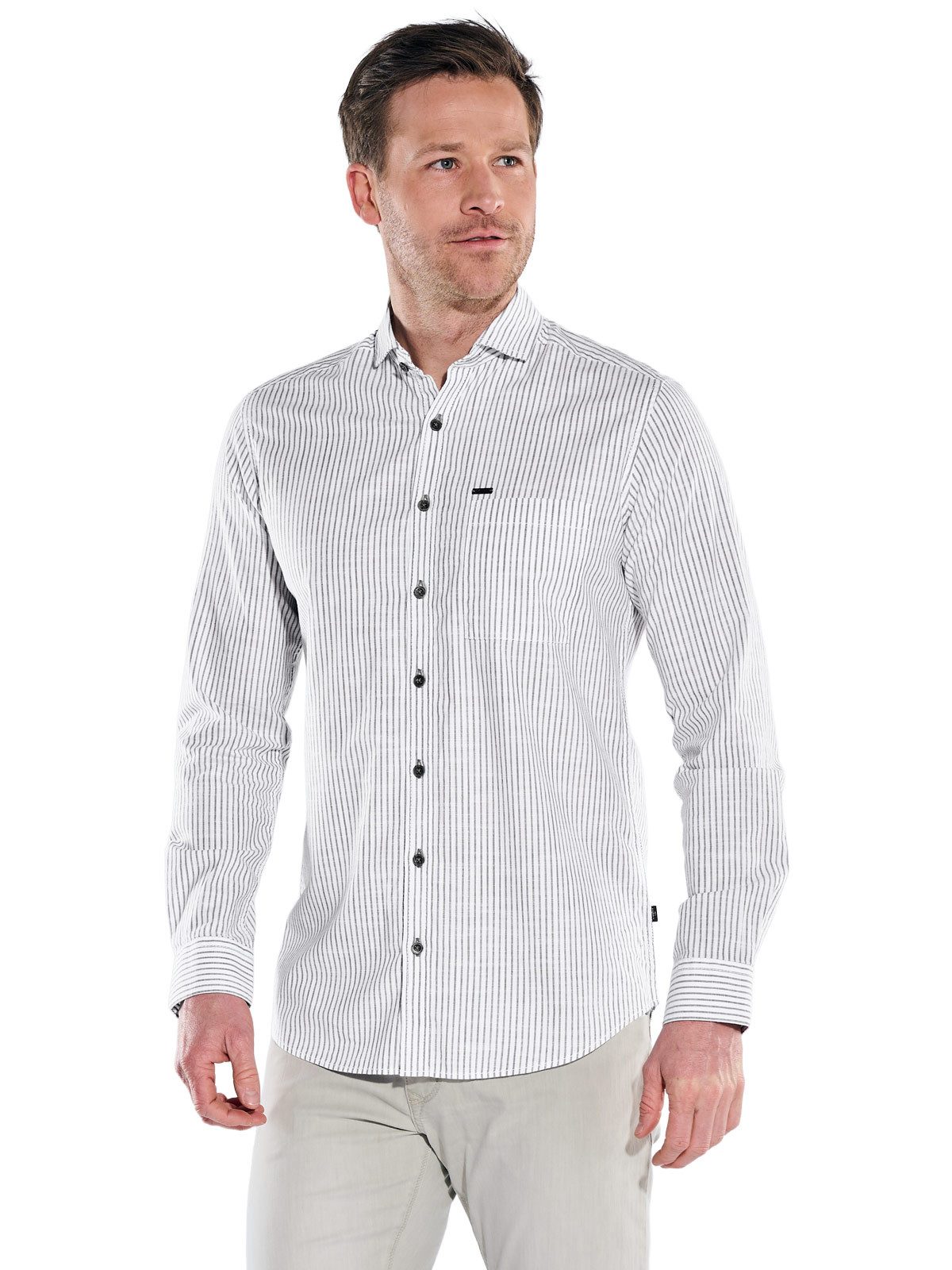 Langarmhemd Herren Hemd gemustert, Braunbeige