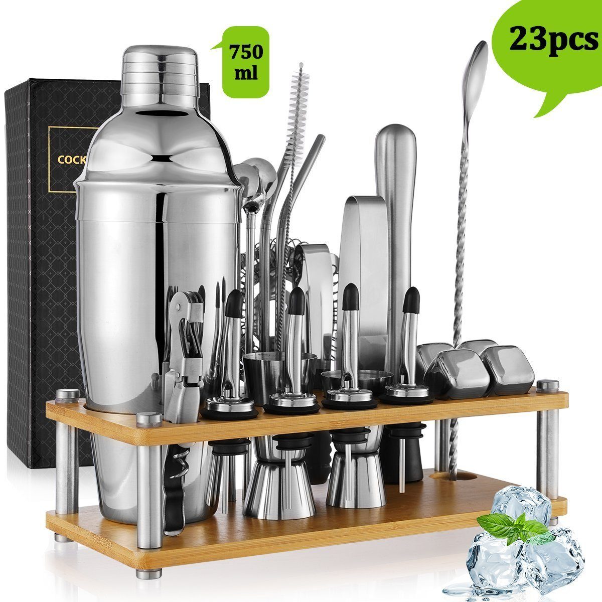 Cocktail Shaker 750ML 23 Teiliges Edelstahl Barkeeper Kit