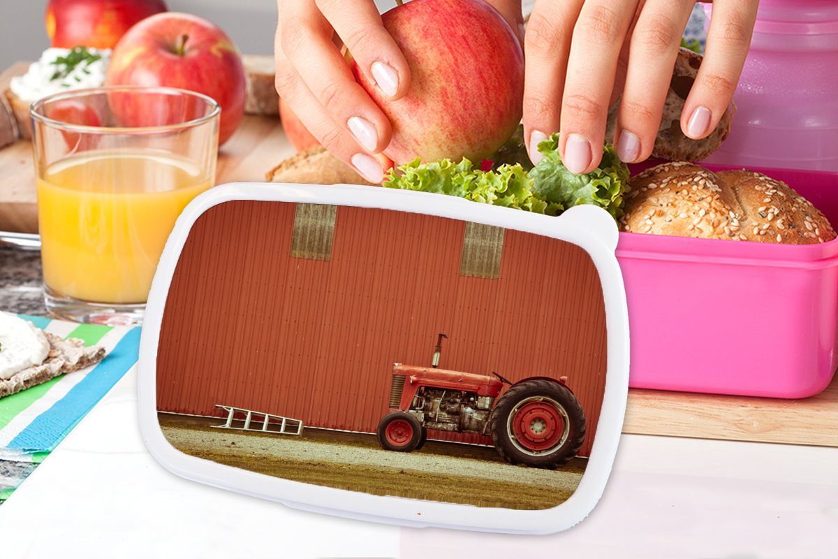 - Rot Brotdose Traktor Lunchbox (2-tlg), Kinder, Snackbox, rosa Erwachsene, - Scheune für - MuchoWow Bauernhof, Brotbox Kunststoff, Kunststoff Mädchen,