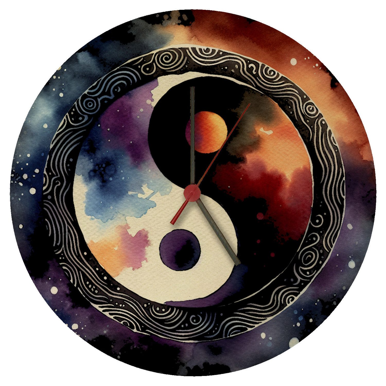speecheese Wanduhr Yin und Yang Aquarell Wanduhr aus MDF