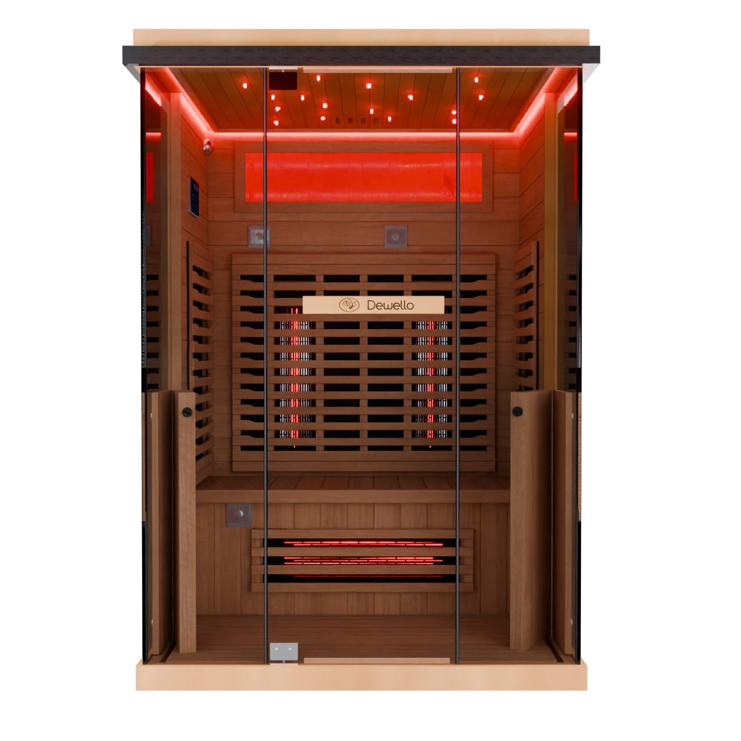 Dewello Sauna KENORA 130 Wärmekabine, 1-2 Personen, 5 Vollspektrumstrahler, BxTxH: 130 x 105 x 190 cm, (LED-Farblichttherapie inkl. Ionisator mit Ozondesinfektion und Aromatherapie, inkl. Ionisator mit Ozondesinfektion und Aromatherapie, Bluetooth & FM)