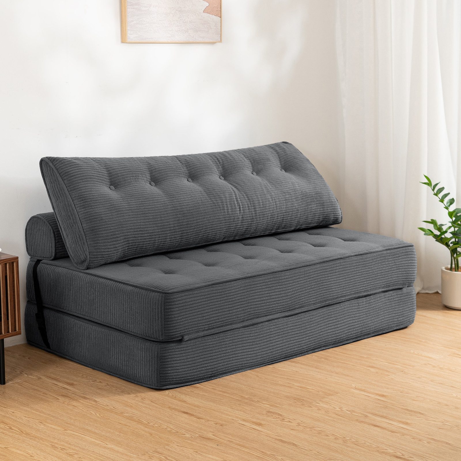 MECO Schlafsofa 3-in-1 umwandelbarer Klappsofa Bett Schlafsessel mit Kissen, 2 Sitzer Bodensofa Schlafcouch 150×80x40 cm