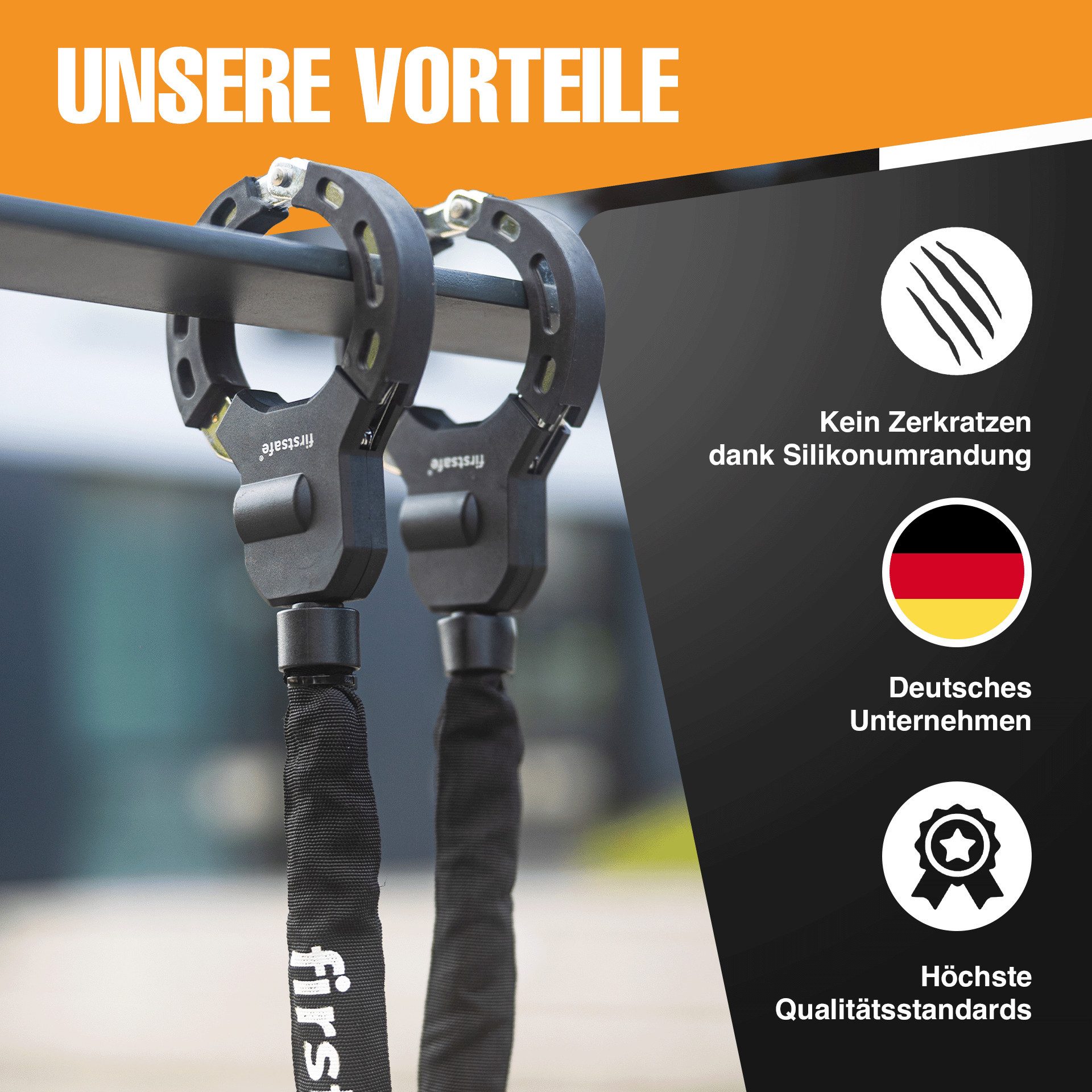 firstsafe Kettenschloss Handschellenschloss für E Scooter Schloss mit Sleevemantel – Bild 5 von 5