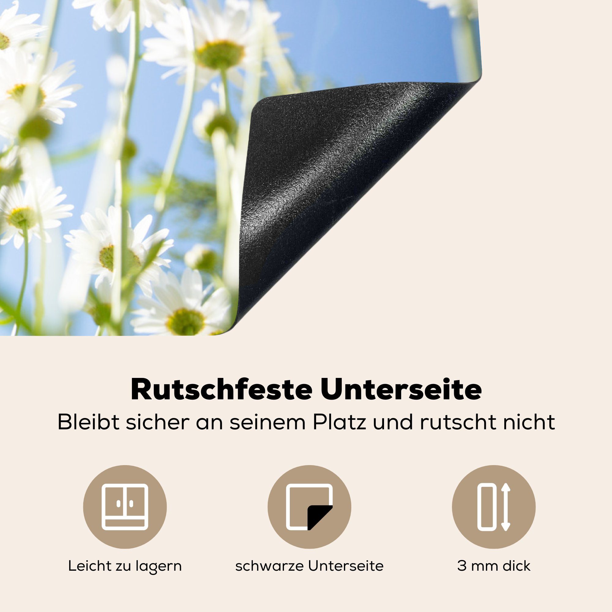 MuchoWow Herdblende-/Abdeckplatte Blumen - (1 Ceranfeldabdeckung Schutz Induktionskochfeld 81x52 Himmel, tlg), Gänseblümchen cm, für die küche, - Vinyl