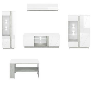 Feldmann-Wohnen Wohnzimmer-Set LUMENS, (Set, 2 Vitrinen + 1 Lowboard + 1 Wandregal + 1 Couchtisch), inkl. LED-Beleuchtung