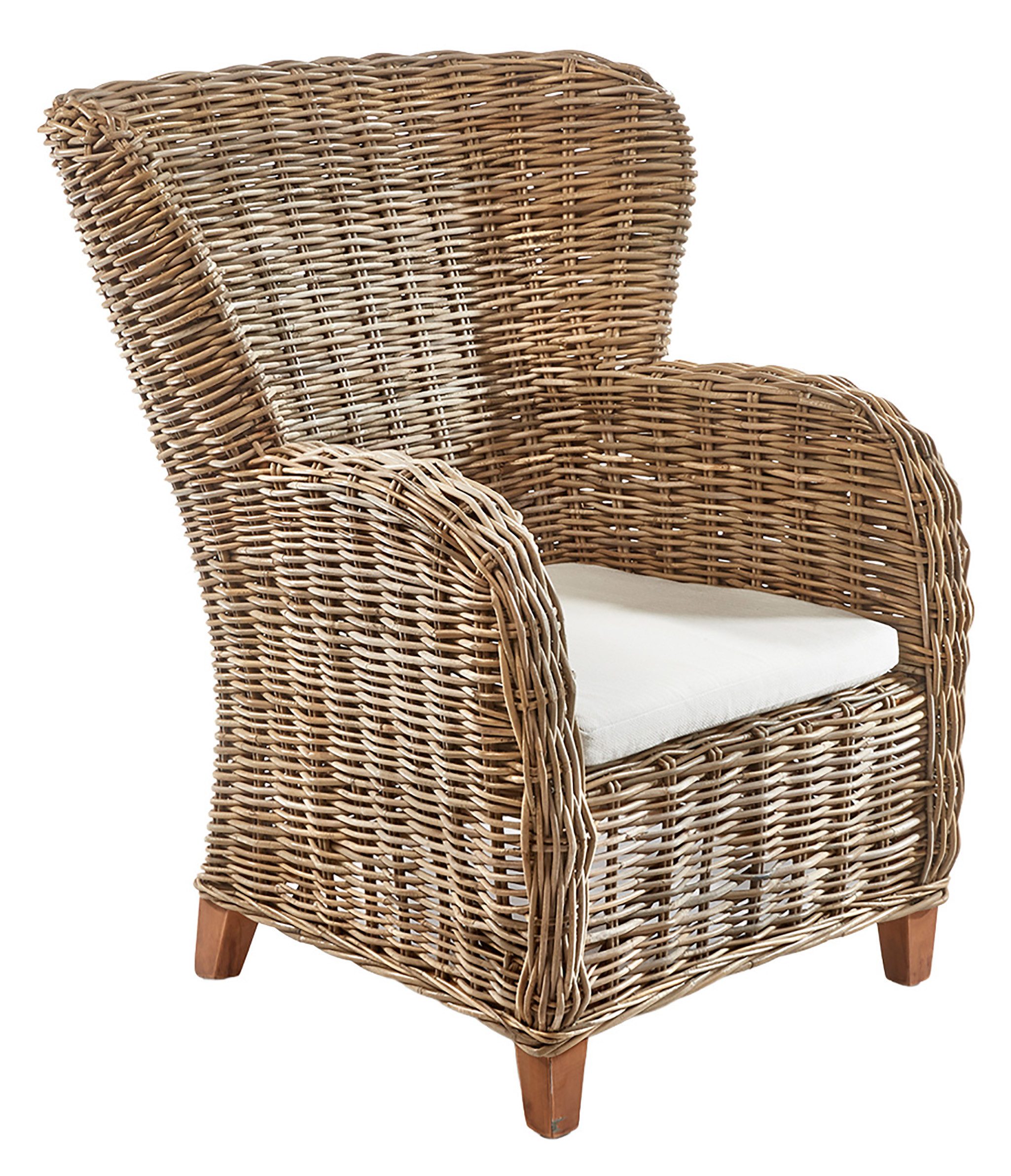 Kobolo Rattanstuhl Rattansessel Stuhl Esszimmerstuhl TOSCANO mit Sitzkissen (Einzelstück, 1 St), Stuhl Armlehnen Esszimmerstuhl 98 cm hoch
