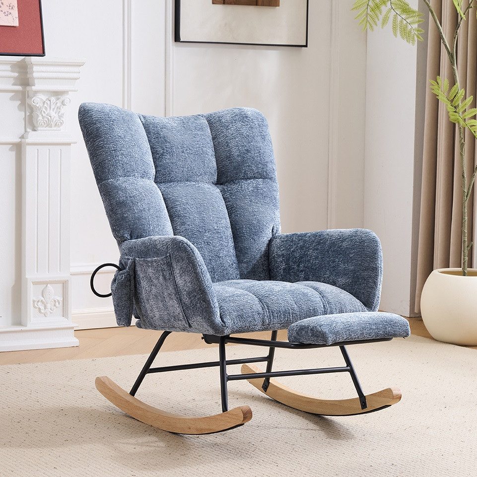 Leawin Schaukelstuhl Leawin Schaukelstuhl mit Fußstütze & Stauraum, Chenille, Komfortabler Relaxsessel für Wohnzimmer mit Luftkissen-Rückenlehne