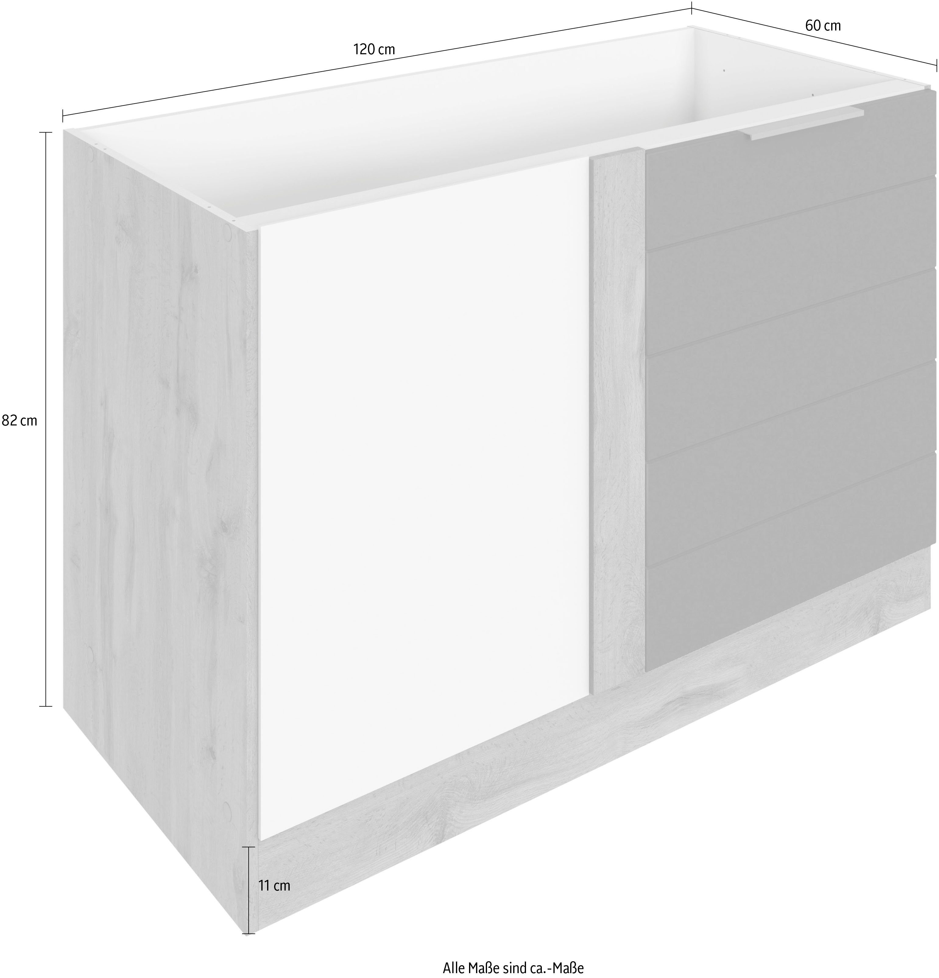 HELD MÖBEL Luhe Lisene MDF-Fronten cm Eckunterschrank weiß Matt/wotaneiche wotaneiche mit | hochwertige 120 waagerechter breit,