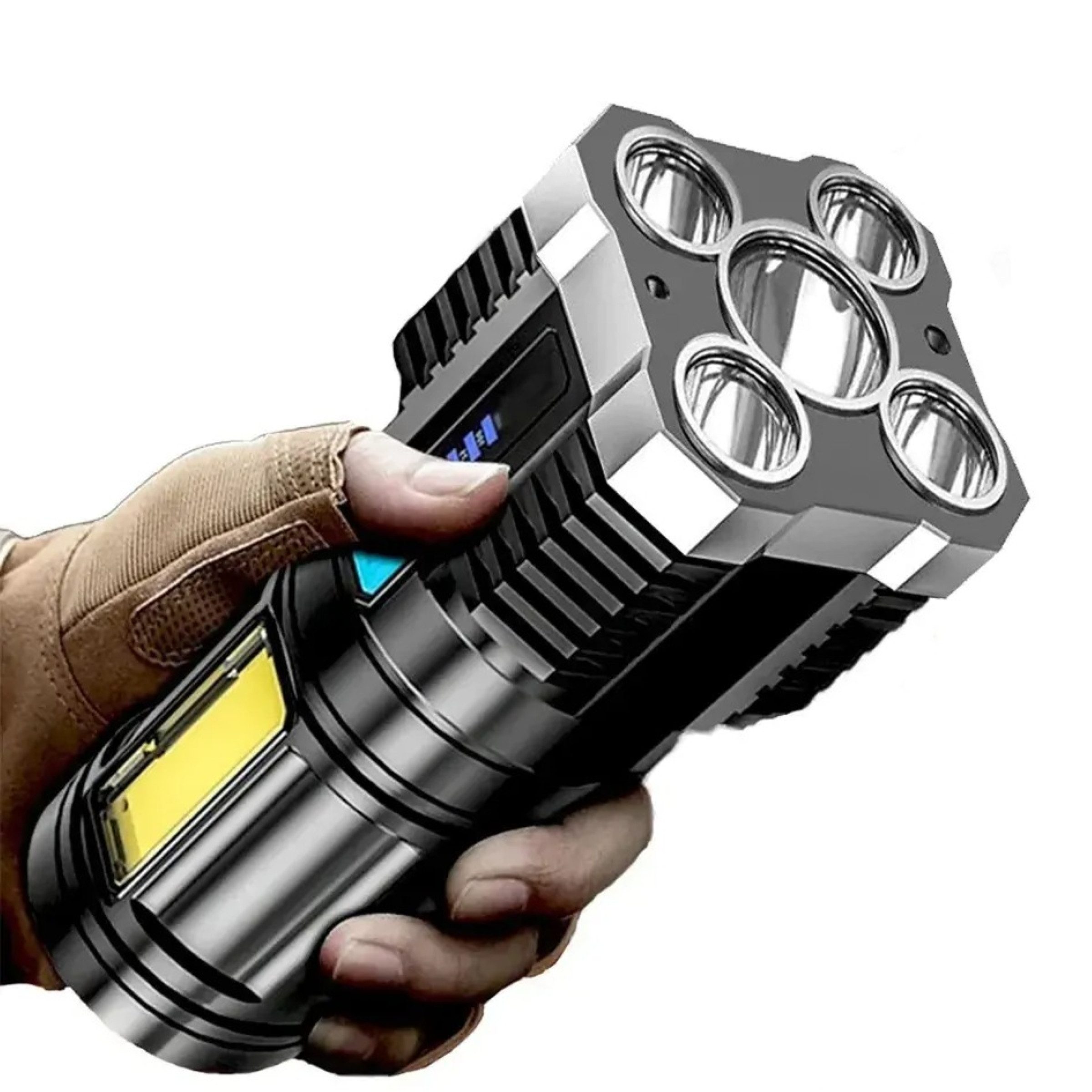 GENETIC System LED Taschenlampe Wiederaufladbarer Taschenlampe 5 LED-COB USB (5-LED-Taschenlampe per USB Kabel Aufladbar leicht und kompakt tragbar, Wiederaufladbarer 5-LED-Suchscheinwerfer USB inkl. Micro-USB-Kabel), Seitliches COB-Licht, 4 Lichtmodi, wiederaufladbar, kompakt, IP64