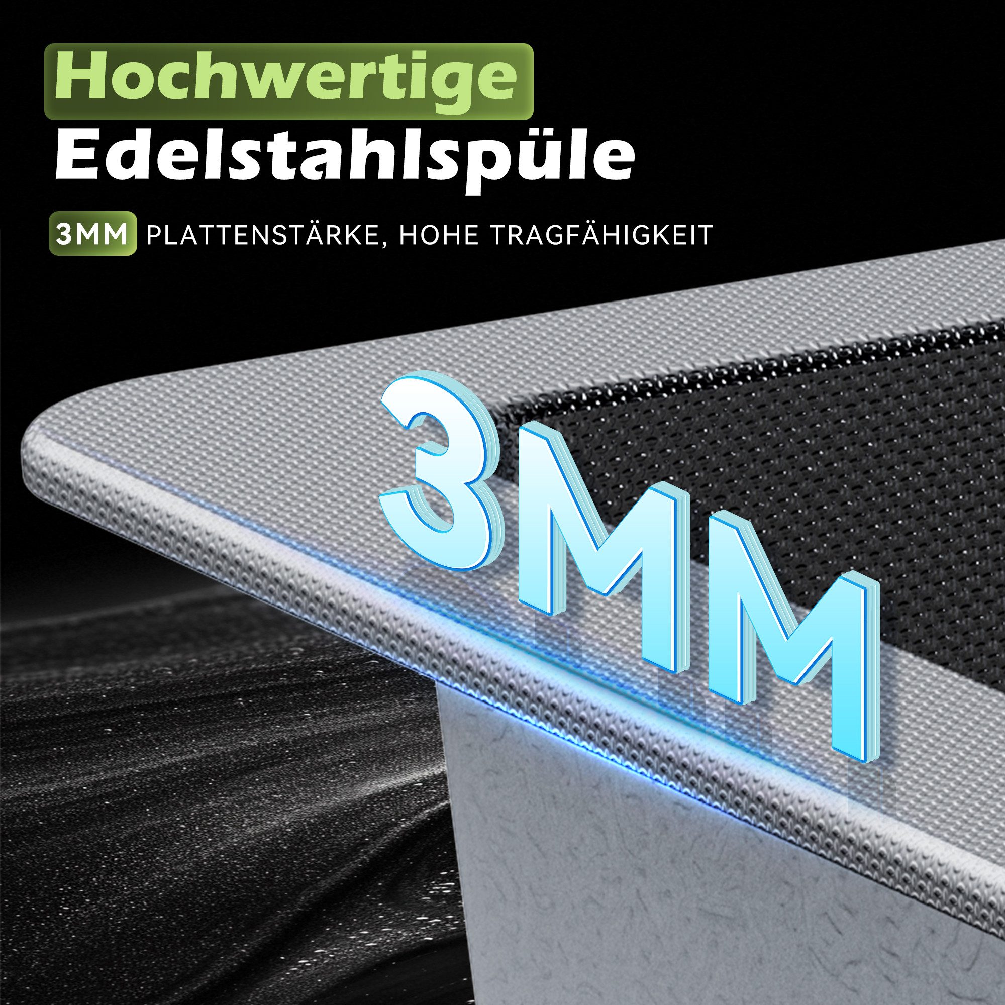 HOROW Küchenspüle Einbauspüle Spülbecken Edelstahl Spüle, 62/44 cm, inkl. Siphon und Abtropfkorb, (1 Becke Einbauspüle Spülbecken Küche), Geprägte Oberfläche -  – Bild 5 von 5