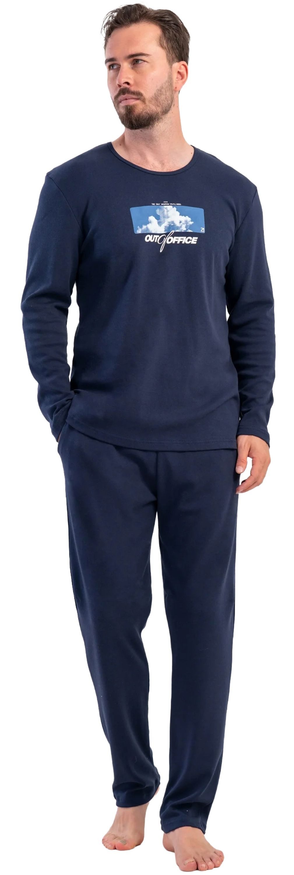 Vienetta Schlafanzug Man (Set, 2 tlg., 2-teilig) Herren Pyjama lang Interlock Langarm Baumwolle