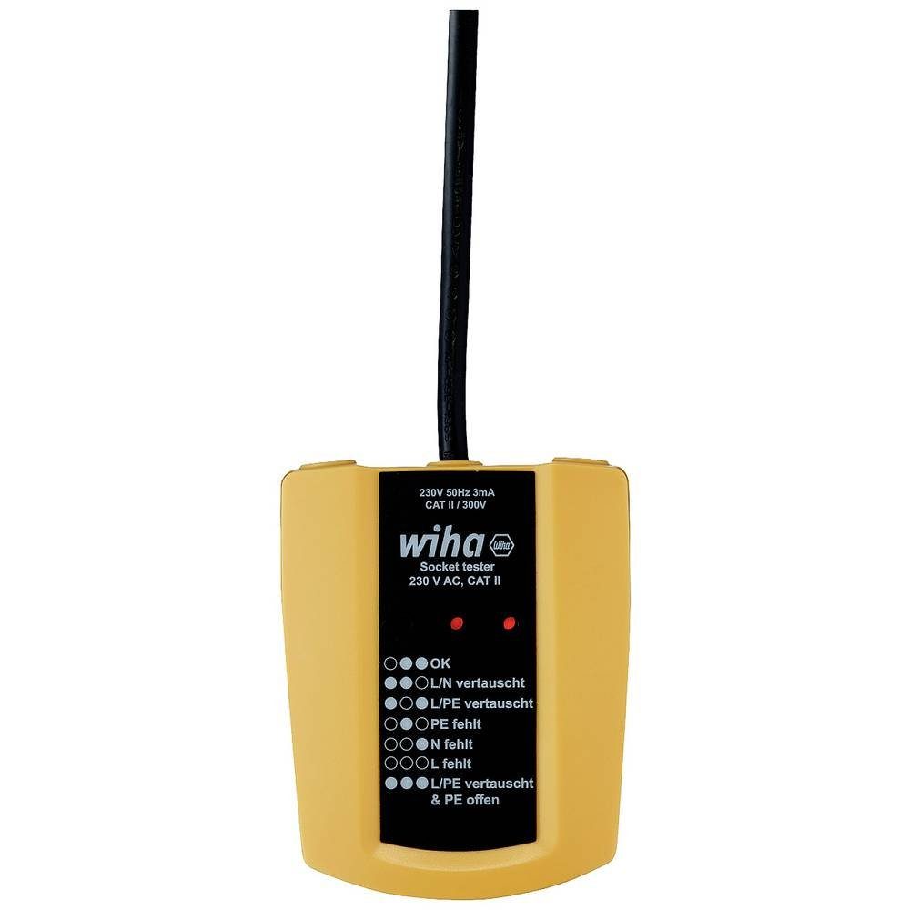 Wiha Spannungsprüfer Steckdosentester 230 V AC, CAT II inkl. 2x AAA-Batterien 45220