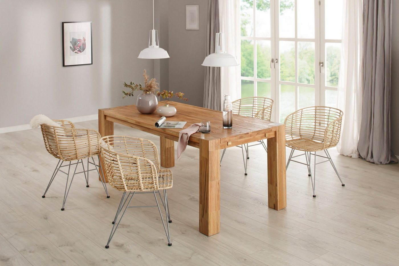 loft24 Rattanstuhl Cello (Set, 2 St), Esszimmerstuhl mit Armlehne, Armlehnstuhl Rattan, modern