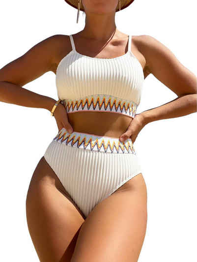 Orient Phoenix Push-Up-Bikini Damen Badeanzug mit hoher Taille, zweiteilige Bikini-Sets Badeanzüge Geripptes hoch tailliertes Bikini-Set mit Bauchkontrolle 2-teilig