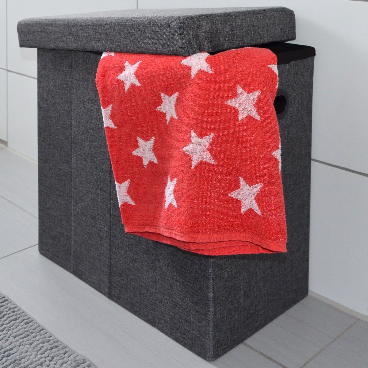 DuneDesign Wäschekorb mit Deckel - 70L Wäschetruhe in Leinenoptik - 50x28x50 Wäschesammler, Wäschebox Faltbar - Wäsche Aufbewahrungskorb für Schlafzimmer & Bad