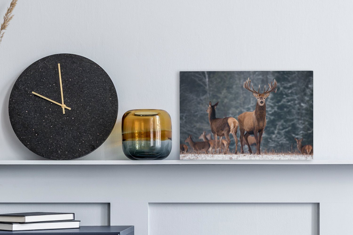OneMillionCanvasses® Leinwandbild Waldtiere - Hirsche - Landschaft - Winter günstig online kaufen