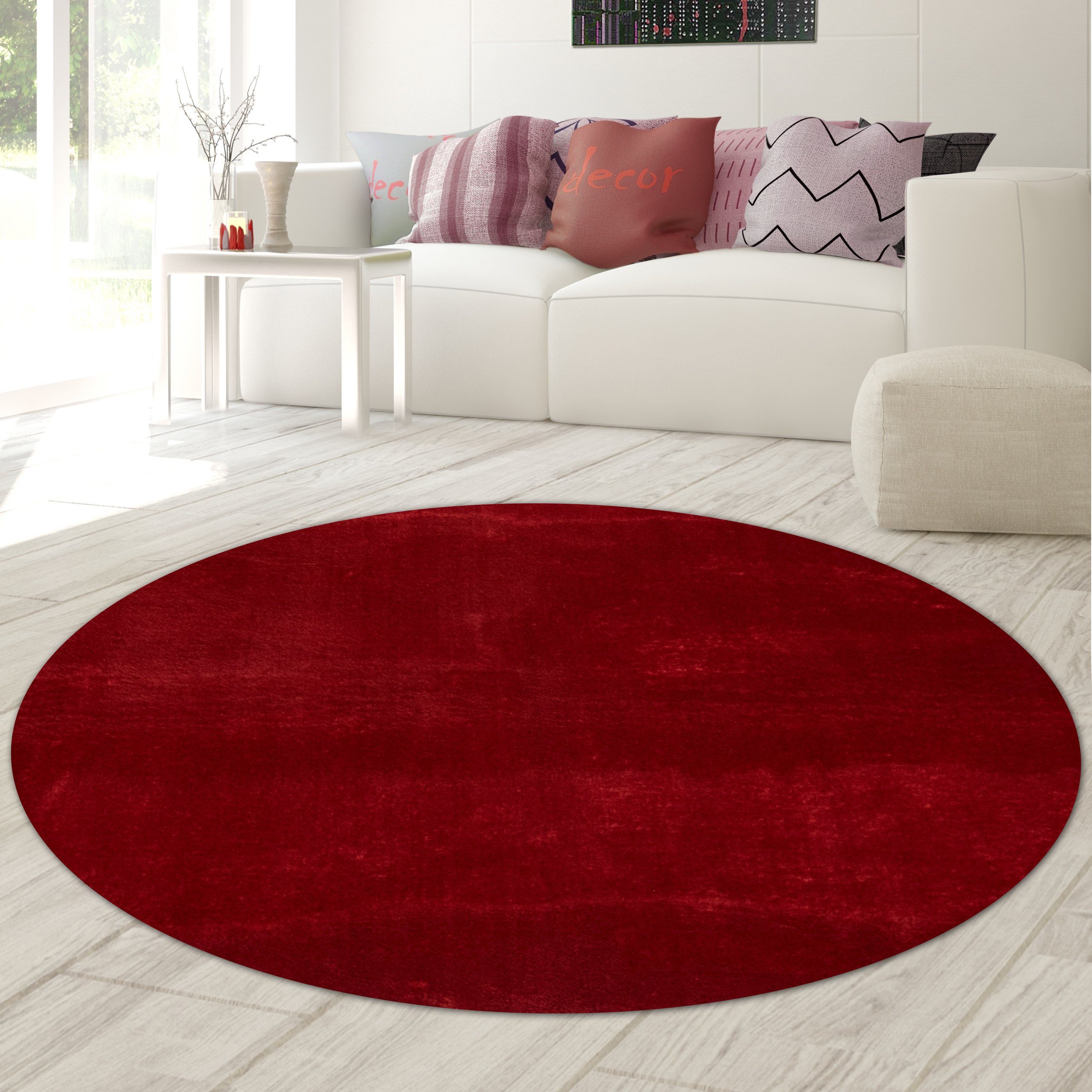 Designteppich Shaggy Teppich weicher Wohnzimmer Hochflor Badezimmer waschbar rot, Teppich-Traum, rund, Höhe: 18 mm