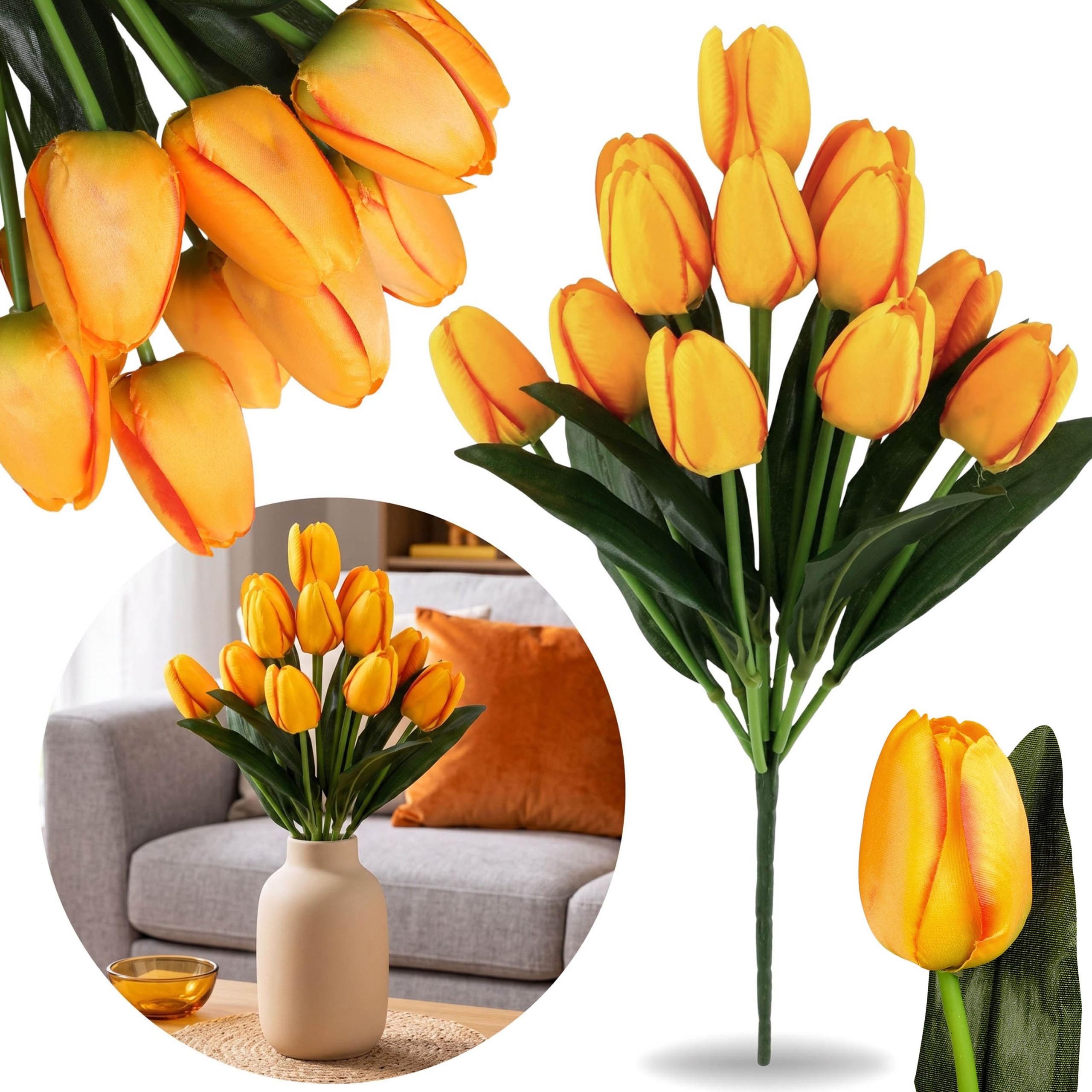 Kunstblumenstrauß KÜNSTLICHE Tulpen, orangefarbener STRAUß, 43 cm, 12 Stück, WIE ECHT, Sarcia.eu