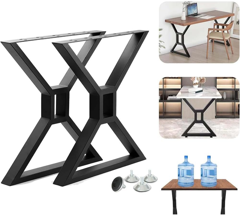 GarveeMore Tischbein 2x Tischbeine X Design aus pulverbeschichtetem Stahl, Möbelfüße 71x60 cm Metall Tischkufen